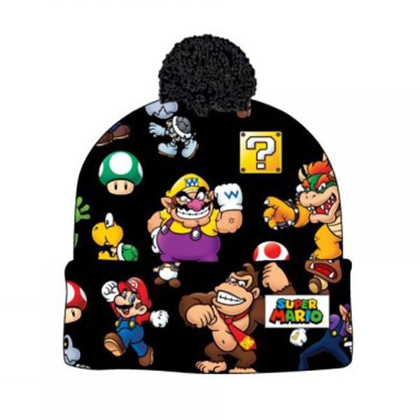 Super Mario Bros. Sublimated Print Cuff Knit With Pom Beanie